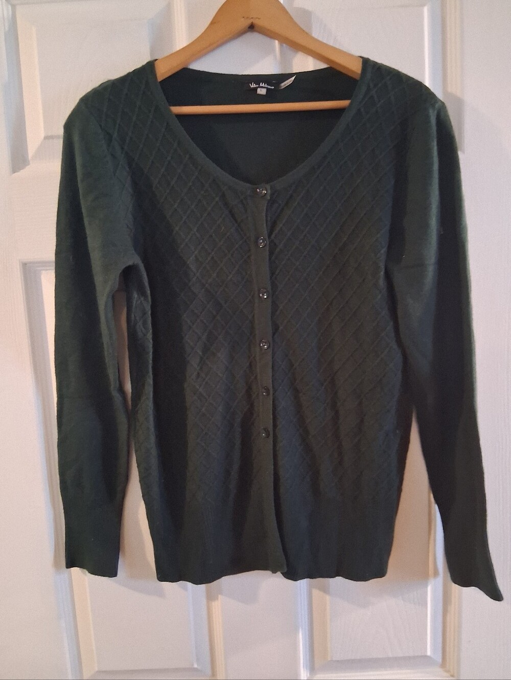 Milano Dark Green Quilted Button-Front Cardigan